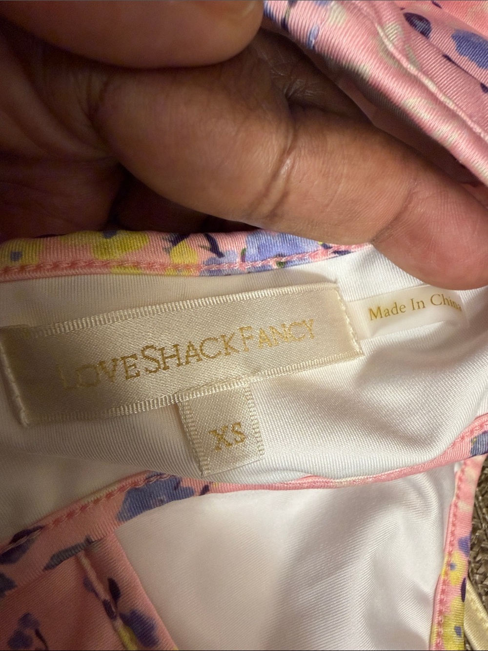 LoveShackFancy XS Pink Floral Ruffle Bikini Set Beaded Tie Front Coquette - Picture 7 of 11